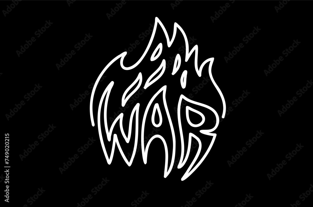 Inscription war in flames. Signboard, neon, template, vector graphics, logo, print. Inscription war in flames. Signboard, neon, template, vector graphics, logo, print.