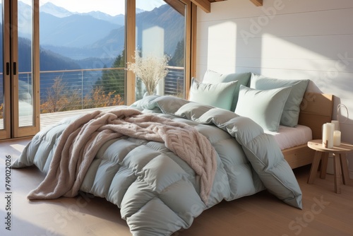 A luxurious double-sided down duvet, offering comfort and warmth