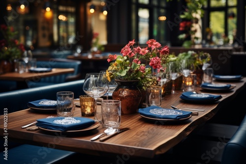 restaurant design in the area wood table and chairs