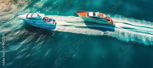 luxury yachts and boat in ocean on dronebased aerial view