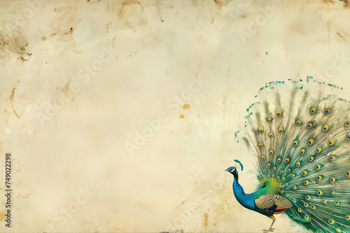 paon faisant la roue de plaisir pour séduire, ou par crainte. Oiseau de la Déesse Héra dans la mythologie grecque, associé au dieu de la pluie Indra des indiens , oiseau national de l'Inde. Copyspace photo