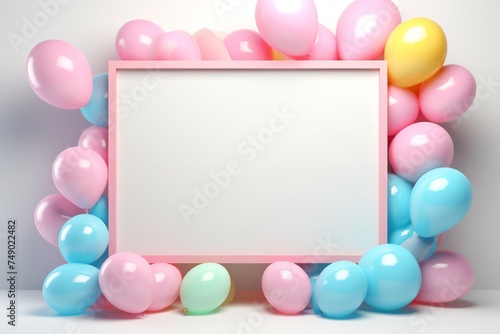 neon balloons surrounding a light frame