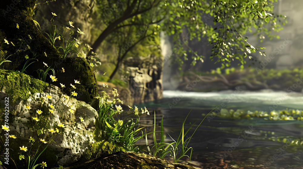 Fototapeta premium A Stream Flowing Through a Lush Green Forest