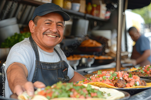 taquero cocinando tacos en las calles de México photo