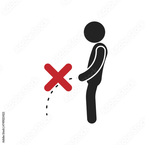 Isolated black pictogram man pee, for do not piss sign on public area or swimming pool