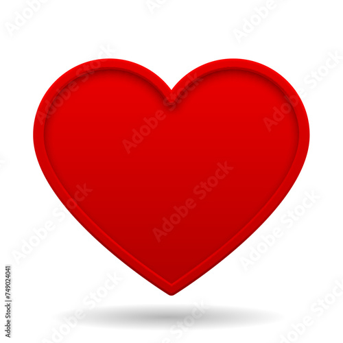 A red heart-shaped sign with a border isolated on white background. Valentine day symbol and greeting card in 3d style. Vector illustration © Raman Maisei