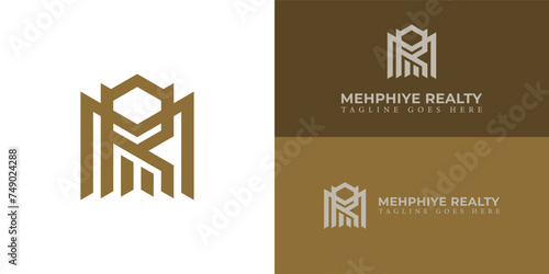 Abstract initial letter MR or RM logo in gold color isolated in multiple backgrounds applied for real estate agency company logo also suitable for the brands or companies have initial name RM or MR.
