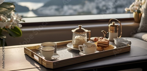 the balcony of the hotel features an afternoon tea tray