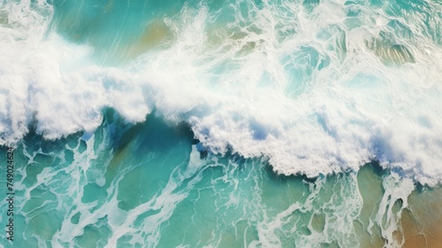 the waves on the ocean are shown from above beach