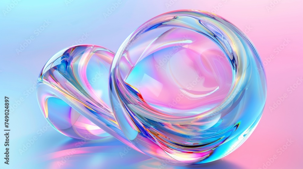 A digitally created glass loop exhibiting twists and rainbow reflections, symbolizing infinity and fluidity A digitally created glass loop exhibiting twists and rainbow reflections, symbolizing infinity and fluidity