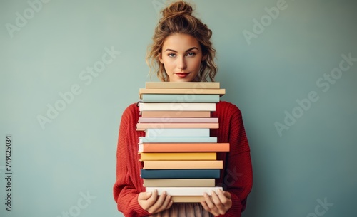 student holding stack of books