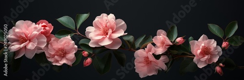 wallpapers of pink flowers with green leaves on a dark background