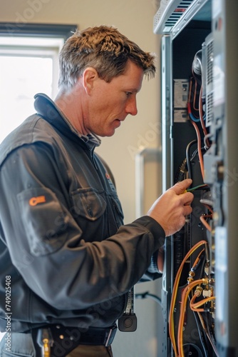 Skilled Heat Pump Technician Installing Modern Residential Heating Device