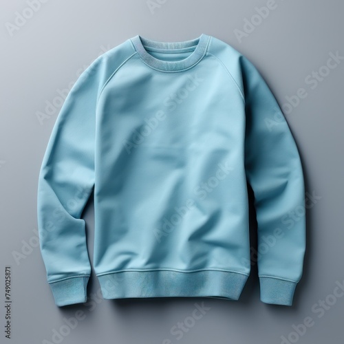 Azure blank sweater without folds flat lay isolated on gray modern seamless background