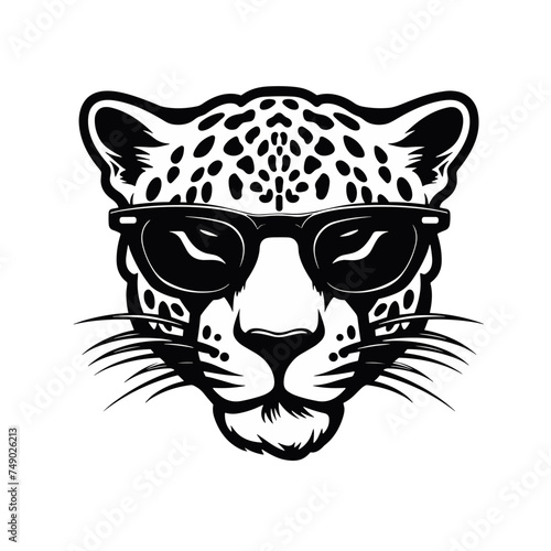Leopard head with sunglasses isolated on white background. Vector illustration.