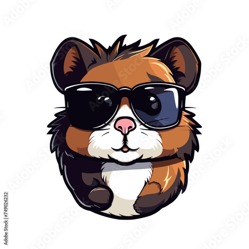 Illustration of hamster in sunglasses isolated on white background