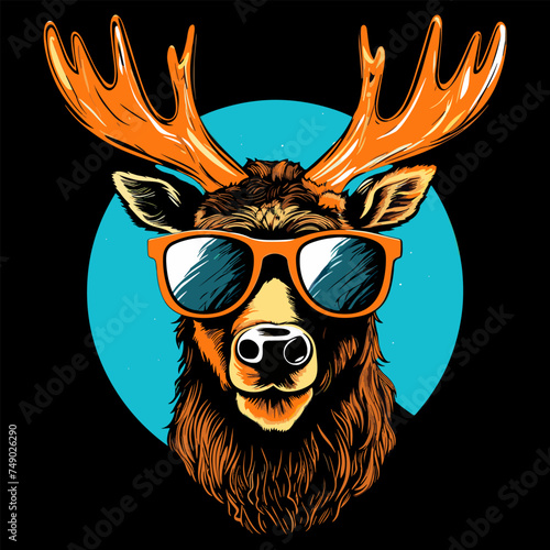 Deer head with sunglasses. Vector illustration for t-shirt print.
