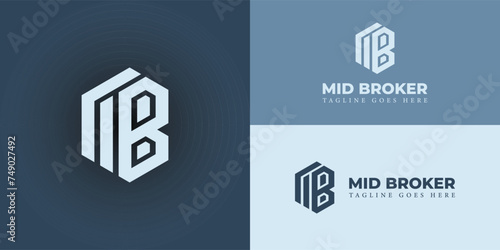 Abstract initial letter MB or BM logo in soft blue color isolated in multiple background colors applied for freight brokerage logo also suitable for the brands or companies have initial name BM or MB.