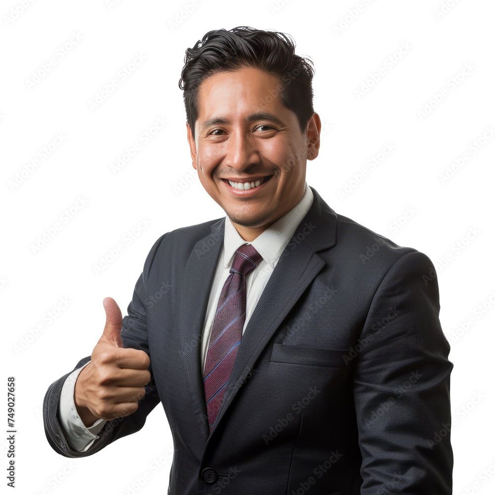 Portrait of hispanic male lawyer, giving a thumbs up and smiling happily, waist up photo, isolated on white Portrait of hispanic male lawyer, giving a thumbs up and smiling happily, waist up photo, isolated on white