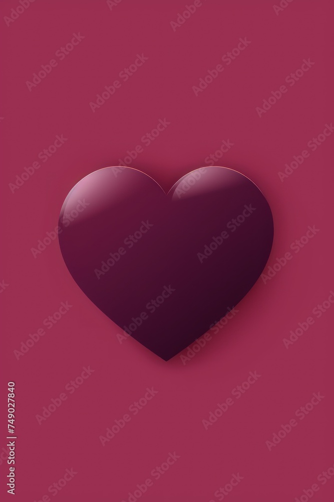Burgundy heart isolated on background, flat lay, vecor illustration 