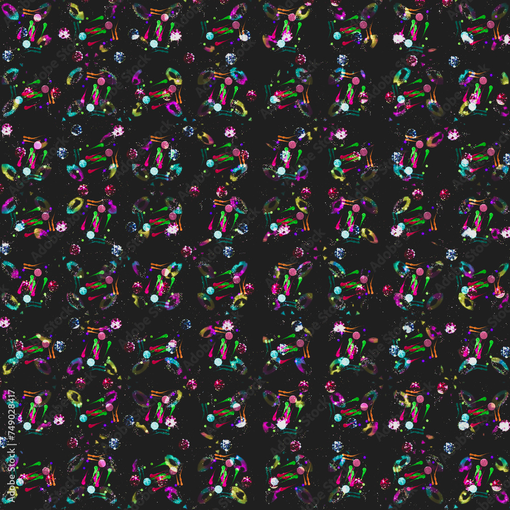 pattern with abstract colorful specks on black background 