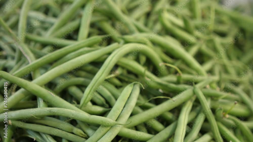 Fresh Green Beans on Display at Italian Market Fresh Green Beans on Display at Italian Market