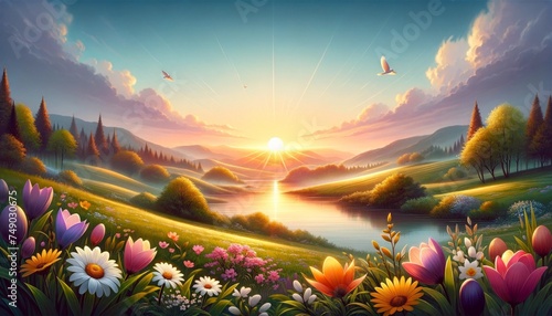 A peaceful Easter sunrise landscape
