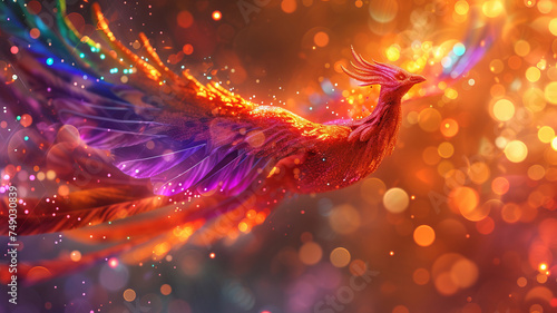 A vivid depiction of a phoenix in a surreal explosion of colors and light AI Generative.