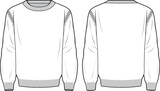 Men's Basic Regular Fit Jumper, Technical fashion illustration. Front and back, white color. Men's CAD mock-up.