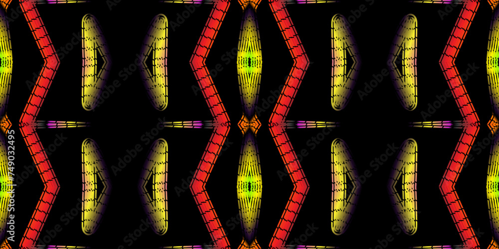 Fototapeta premium Seamless colourful batik ethnic dayak borneo line art pattern for aesthetic background or garment textile
