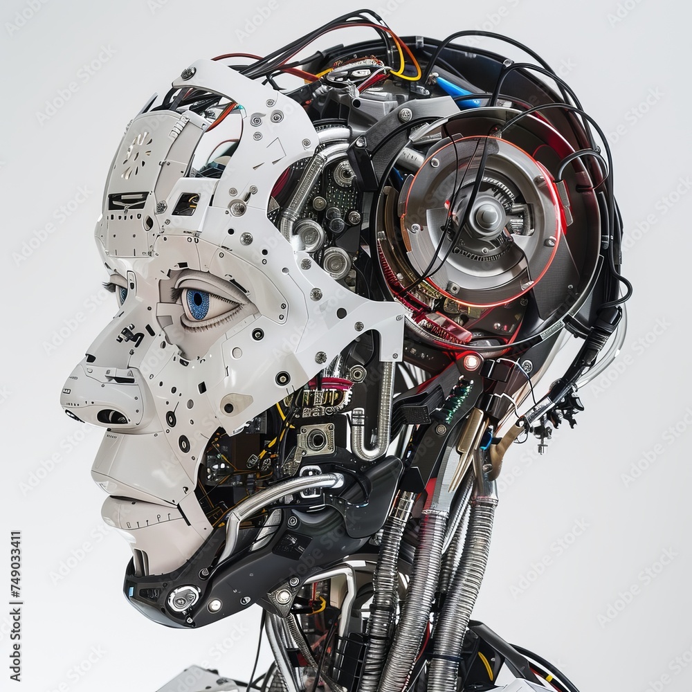 Fototapeta premium Blurring Boundaries: Robot Head Emulating Human Expressions