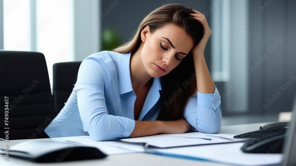 an exhausted and tired woman at work in the office, the topic of depression, stress, loneliness, emotional burnout from work, an exhausted and tired woman at work in the office, the topic of depression, stress, loneliness, emotional burnout from work,