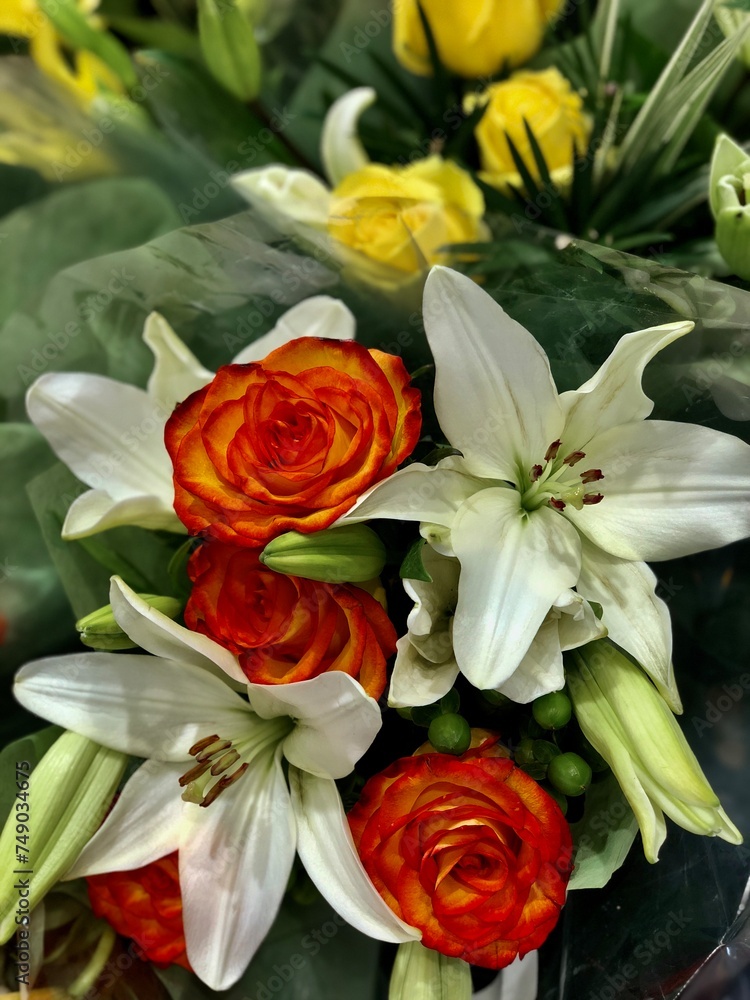 Bouquet of Orange Roses and White Lilies Bouquet of Orange Roses and White Lilies