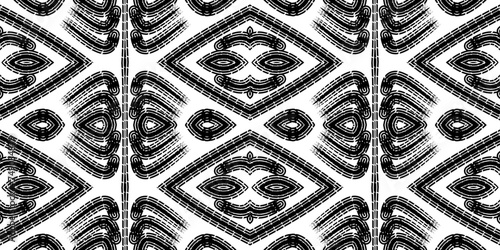 Seamless Black and white batik ethnic dayak borneo line art pattern for aesthetic background or garment textile