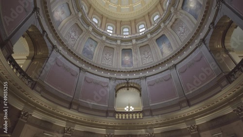 Panning shot of Michigan State Capital dome interior in Lansing 