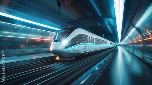 futuristic bullet train or hyperloop ultrasonic train cabsul with full self driving system activated for fast transportation and autonomy concepts as wide banner with copy space area 