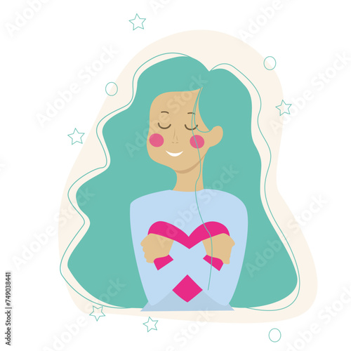 a girl loves herself, a girl hugs herself, self-love, I am beautiful, this girl, that girl, beauty, cult of love, hair, beautiful girl