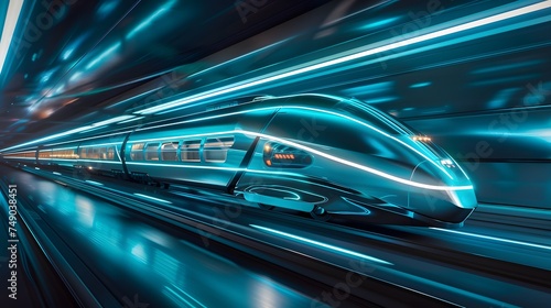 futuristic bullet train or hyperloop ultrasonic train cabsul with full self driving system activated for fast transportation and autonomy concepts as wide banner with copy space area 