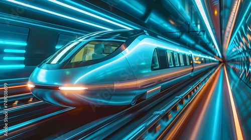futuristic bullet train or hyperloop ultrasonic train cabsul with full self driving system activated for fast transportation and autonomy concepts as wide banner with copy space area  © Ziyan