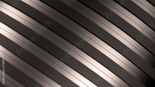 Light beige-brown metallic striped background. Rounded shiny stripes, industrial modern background, wallpaper, banner. 3D render