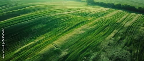 Aerial View of a Green Field With Trees
