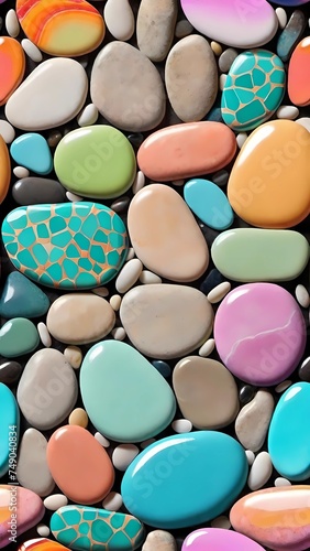colorful decorative wall of stones