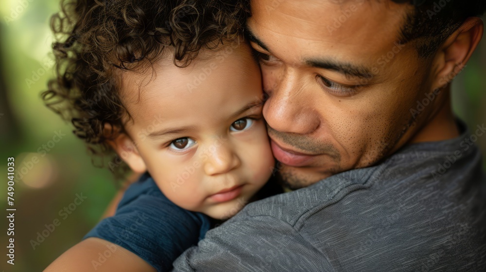 Man Holding Small Child in Arms