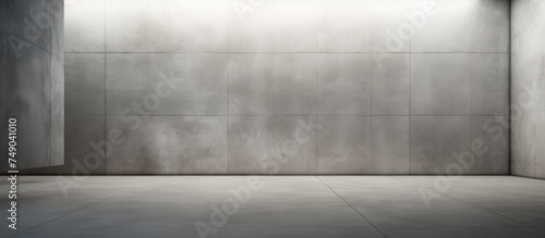 An empty room is illuminated by a beam of light streaming through the window. The light casts a soft glow on the granite and concrete walls, creating a contrast between light and shadow.