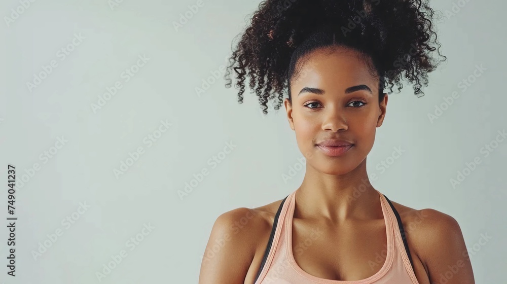 Dark-skinned young woman in sportswear