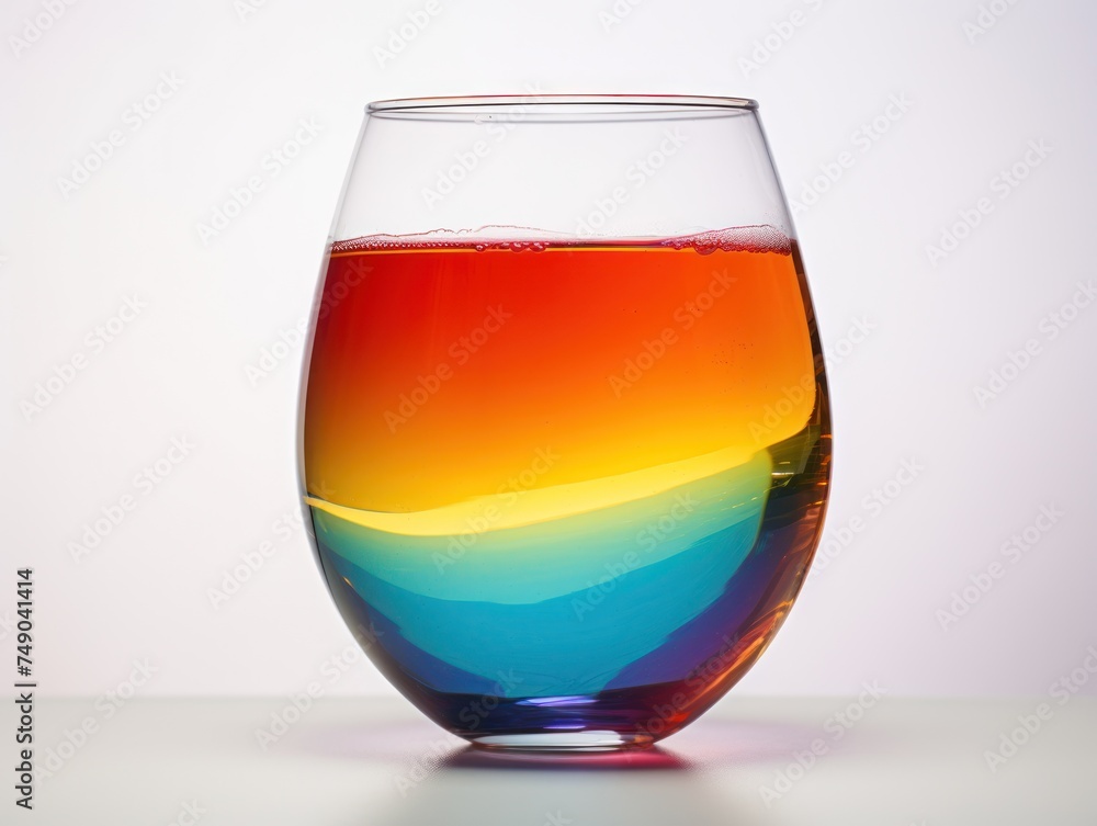 a glass with a rainbow colored liquid a glass with a rainbow colored liquid