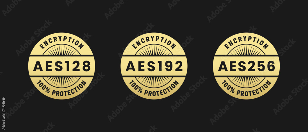 AES256 AES192 AES128 label vector isolated. Best AES256 label for apps, websites, and design elements about AES256 AES192 or AES128