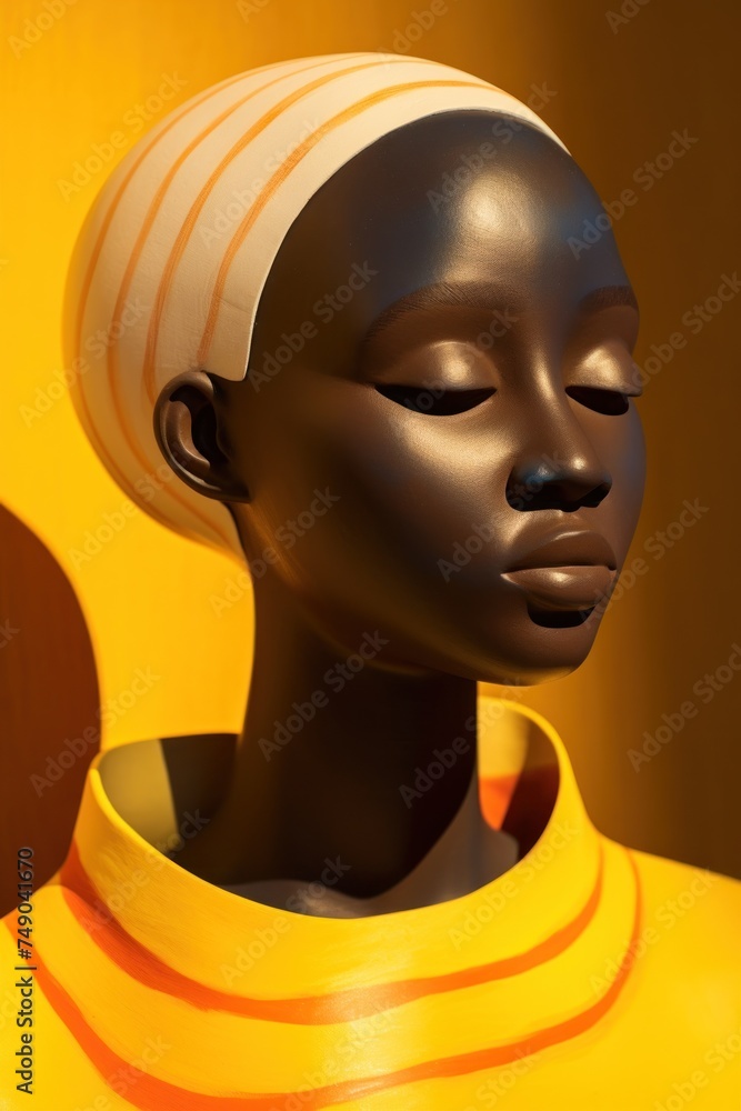 a mannequin with a yellow shirt and orange striped headband a mannequin with a yellow shirt and orange striped headband