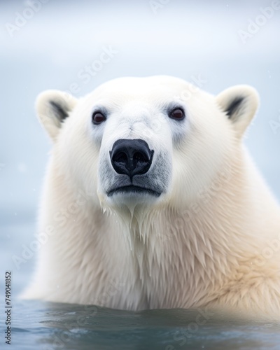 a polar bear swimming in water