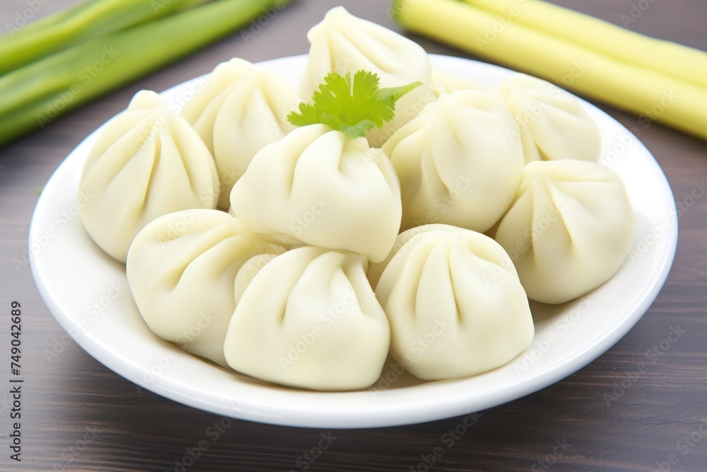 a plate of dumplings on a table